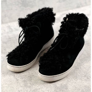 Vionic Splendid Oak Black Suede Sherpa Sneaker Size 8